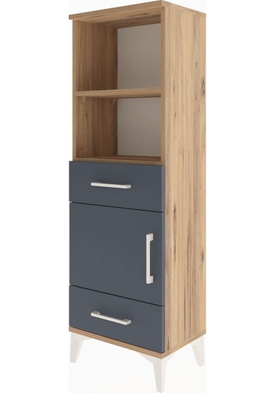 Arges Dolap 3 Raflı 2 Çekmeceli Tek Kapaklı 44x30x134 Çam-antrasit Atlas Çam