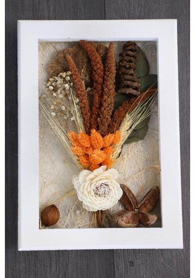 Dekoratif Kuru Çiçek Çerçeve Tablo - 30 Cm Hazan