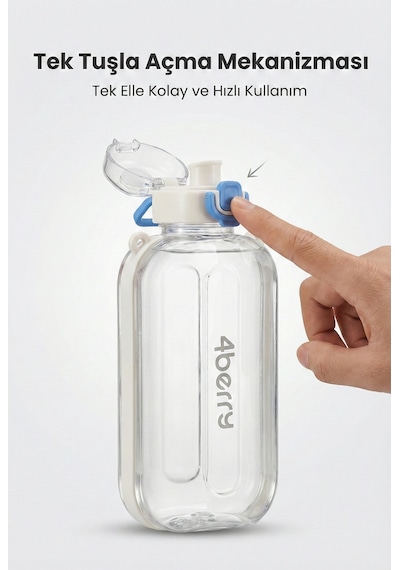 750 Ml Spor Matara Sızdırmaz Kapaklı, Tek Elle Kullanım, Askılı Taşınabilir Su Şişesi Beyaz