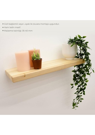 Rafkestir Masif Ladin Duvar Rafı Ham 150 CM x 18 CM