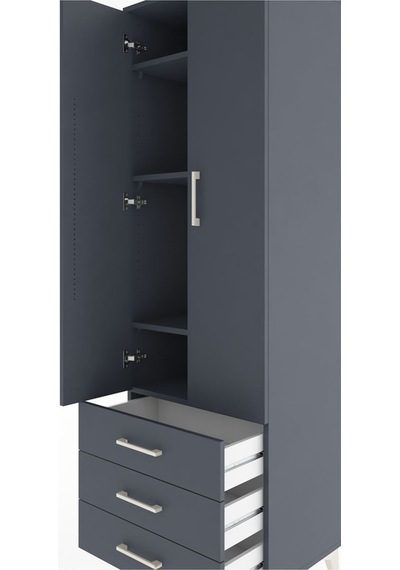 Hyperion Dolap 4 Raflı 3 Çekmeceli 2 Kapaklı 60x44x195 Antras... Antrasit