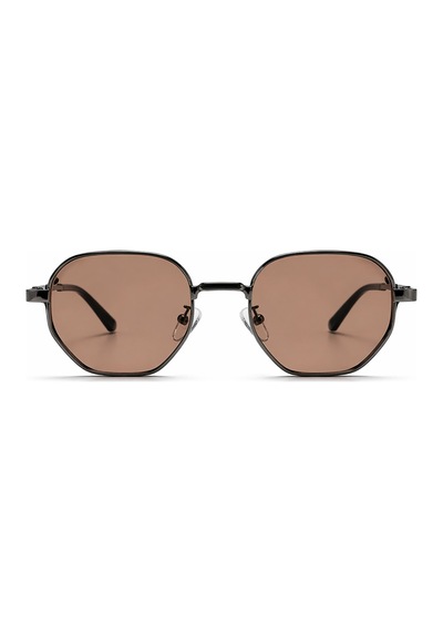 Lipento Gri Metal Çerçeveli Kahve Camlı Geometrik Unisex Vintage Retro Güneş Gözlüğü