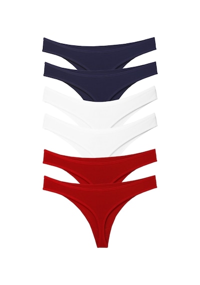 Alya Underwear Kadın Tanga Külot, Pamuklu String, Lacivert Kırmızı Ekru 6'lı Paket Çok Renkli A02