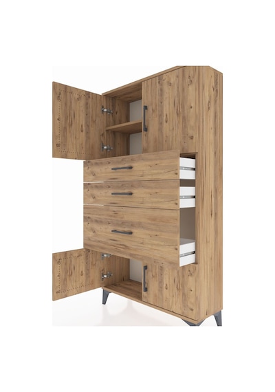 Arges Dolap 2 Raflı 3 Çekmeceli 4 Kapaklı 88x30x163 Çam-çam Atlas Çam