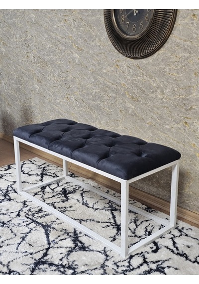 Zafir Beyaz Boyalı Diktörtgen 100 Cm X 40 Cm Oturak Puf - Bench - Makyaj Oturağı - Oturak Füme