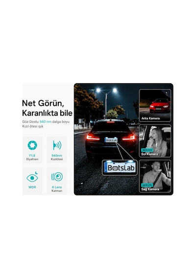 +360 Botslab G980H Pro 3K 4 Kameralı Wifi+GPS Akıllı Araç İçi Kamera +150° Geniş Açı+Yaya Algılama