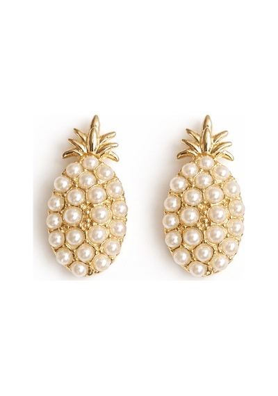 Ziva Altın Ananas Şeklinde İnci Dolgulu Gold Tasarım Küpe