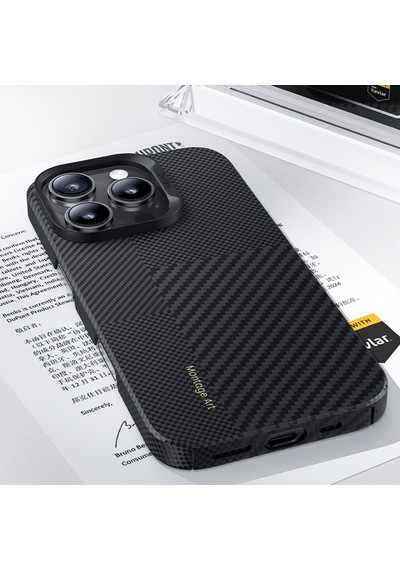 Apple Uyumlu iPhone 16 Pro Max Kılıf M-safeli Karbon Fiber Benks Yeni Seri Montage Armorair Kevlar Siyah
