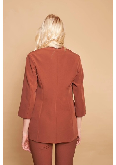 Yakalı Tek Düğmeli Kapri Kollu Kolu Yırtmaçlı Hafif Likralı Kumaş Blazer Ofis Ceket-koyu Taba K.taba Yakalı Tek Düğmeli Kapri Kollu Kolu Yırtmaçlı Hafif Likralı Kumaş Blazer Ofis Ceket-koyu Taba K.taba