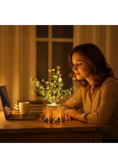 Siyah Saksılı Led Yapay Çiçek Çok Renkli