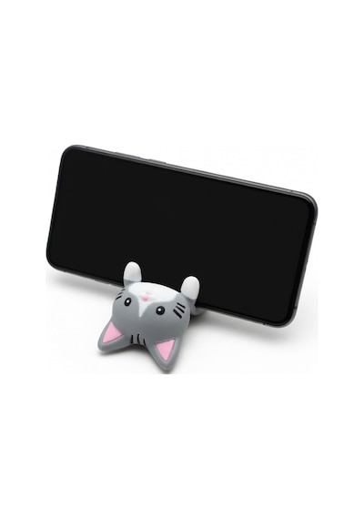 Gri Kedi Figürlü Telefon Tutucu Stand - 3d Baskı Ofis Masaüstü Aksesuarı Ve Biblo