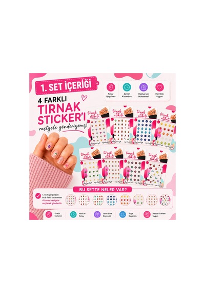4'lü Karışık Tırnak Sticker Seti - Kendinden Yapışkanlı Suya Dayanıklı Nail Art 12li Karışık - 896613087