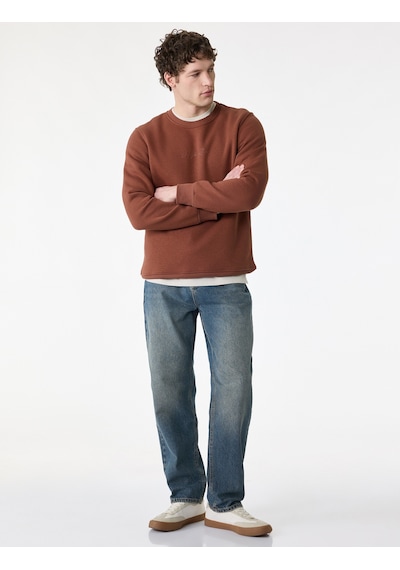 Koton Regular Fit Uzun Kollu Şardonlu Bisiklet Yaka Basic Baskılı Sweatshirt Kiremit 6sam70046mk Kiremit