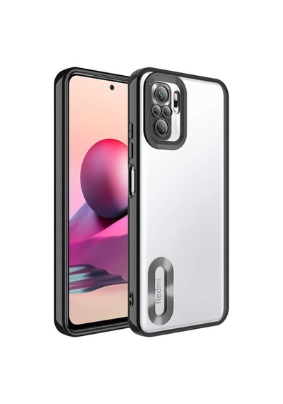 Xiaomi Redmi Note 10s Kılıf Kamera Korumalı Logo Gösteren Zore Omega Kapak Siyah
