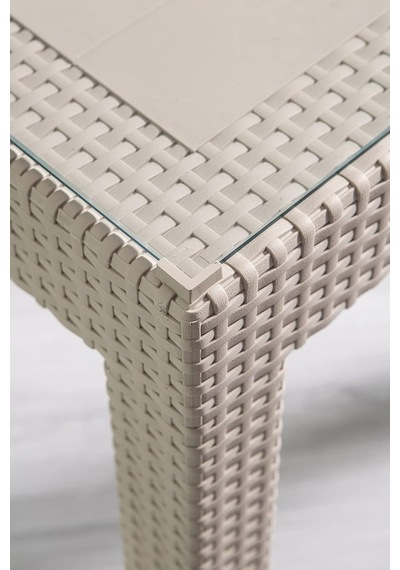 Rattan 80x80 Camlı Cappucino Masa - Bahçe&balkon&teras Diğer