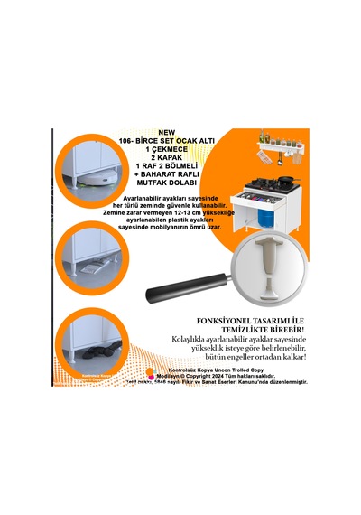 Modilayn Birce Xl Set Ocak Altı Dolabı 70x88x56 Cm Tüp Bölmeli Ve Üst Baharat Raflı Beyaz