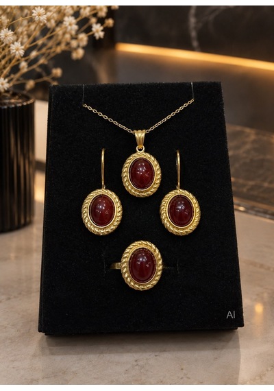 Gümüş Burgu Model Akik Taşlı Takım Altın