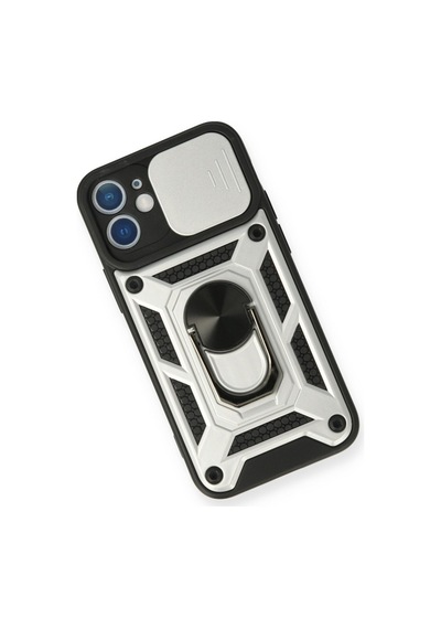 Apple iPhone Uyumlu 12 Mini Kılıf Pars Lens Yüzüklü Silikon - Gümüş Bz8683140164621