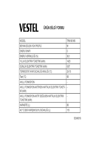 Vestel TRM 80 MS Termosifon
