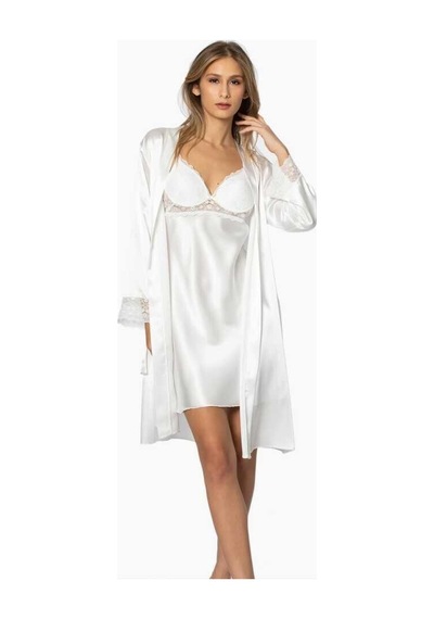 Pierre Cardin Sütyen Kaplı Ekru Sabahlık Gecelik Set 4285 Ekru