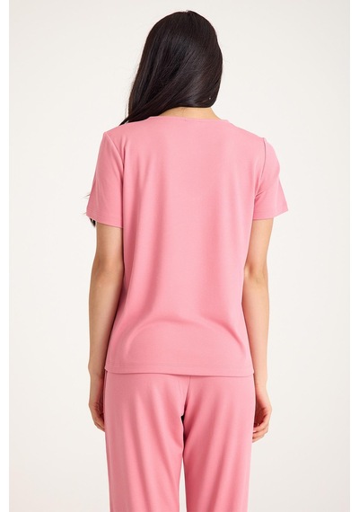 Amarelle Dream Pembe Viskon V Yaka Dantel Detaylı Pijama Takımı Pembe