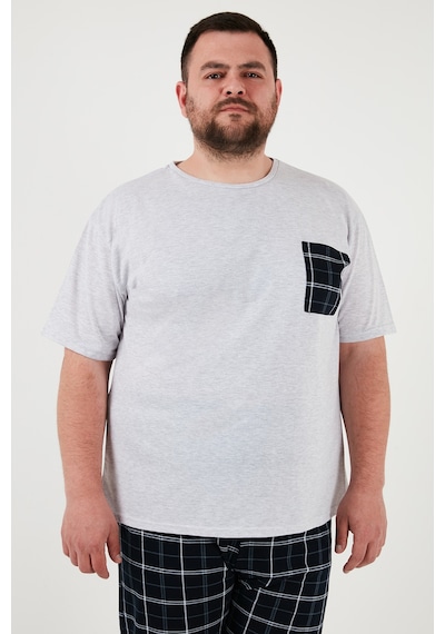 Buratti Pamuklu Regular Fit Büyük Beden Erkek Pijama Takımı 6572002B Gri Melanj