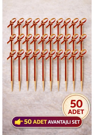 50 Li Paket I 9 Cm Düğümlü Kırmızı Bambu Kürdan Kokteyl Kürdan Sunum Çubuğu Aperatif Kürdan