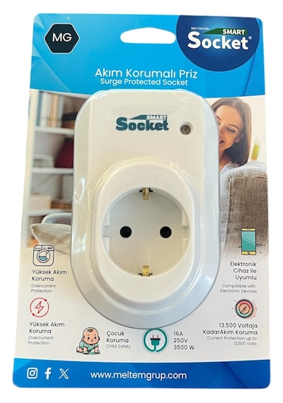 Smart Socket Tekli Akım Korumalı & Çocuk Korumalı Priz