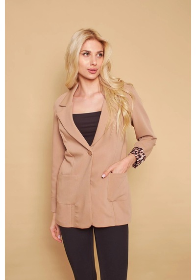 Yakalı Cepli Uzun Kol Katlamalı Blazer Kumaş Ceket-bej Bej