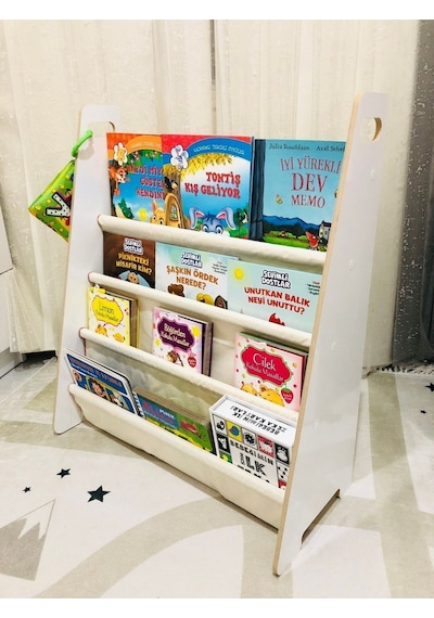 Montessori Çocuk Bebek Odası Taşınabilir Eğitici 4 Raflı Bez Kumaş Kitaplık Krem Montessori Çocuk Bebek Odası Taşınabilir Eğitici 4 Raflı Bez Kumaş Kitaplık Krem