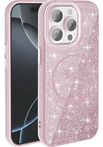 Apple Uyumlu iPhone 15 Pro Kılıf M-safe Şarj Özellikli Parlayan Simli Zore Okso Kapak Çok Renkli