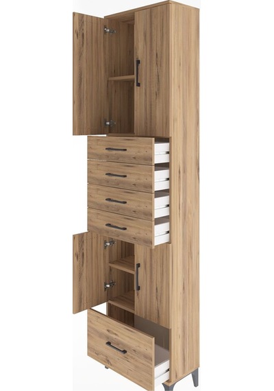 Arges Dolap 4 Raflı 5 Çekmeceli 4 Kapaklı 60x30x243 Çam-çam Atlas Çam