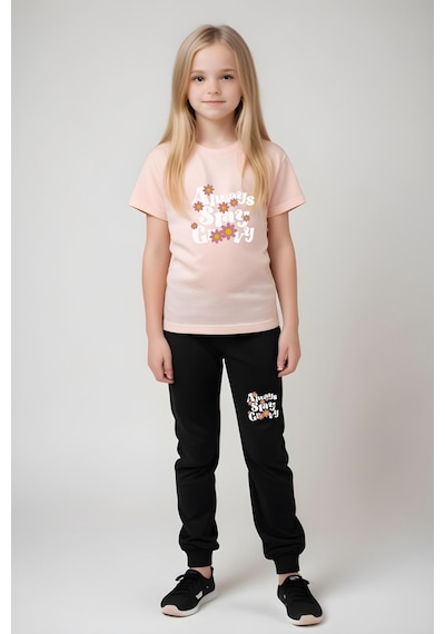 Panios Kids Always Stay Baskılı Kız Çocuk Tişört Ve Eşofman Alt-üst Takım Somon