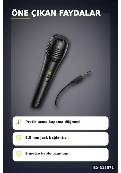 Bay 6.5 Mm Jack Kablolu Karaoke Mikrofonu Tekli Paket Standart Model Ses Sistemi Icin Bx-313571 Najmaddin