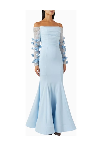 Ronanna Off-shoulder Çiçek Aplikeli Abiye Mavi