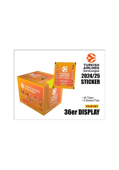 Promo Pack 2024-25 Turkish Airlines Euroleague Panini Official Sticker 1 Kutu 36 Paket-180 Adet