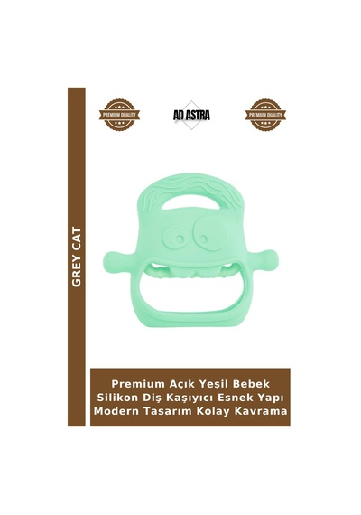 Grey Cat Premium Açık Yeşil Bebek Silikon Diş Kaşıyıcı Esnek Yapı Modern Tasarım Kolay Kavrama