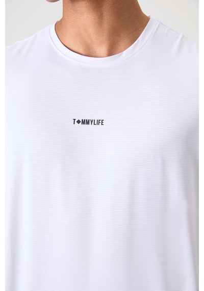 Tommy Life Beyaz Polyester Nefes Alan Dokulu İnce Esnek Standart Fit Erkek Performans T-shirt - 88384 Beyaz