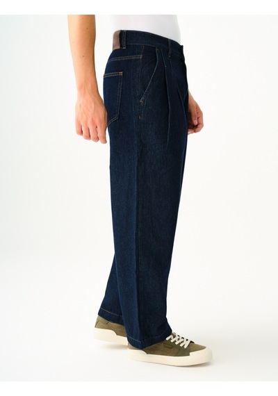 Pleated Jean Balloon Fit Erkek Pantolon Denim