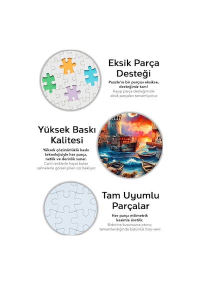 3 Adet 1000 Parça Puzzle - Galata Kulesi Manzara, Kamp Ateşi Ve Vahşi Batı Kasabası Yapboz 68x48 Cm