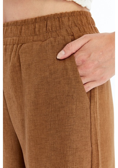 Genius Store Kadın Pantolon Keten Karışımlı Beli Lastikli Kırışmaz Kumaş Pantolon Keten-pantolon Kahverengi Genius Store Kadın Pantolon Keten Karışımlı Beli Lastikli Kırışmaz Kumaş Pantolon Keten-pantolon Kahverengi