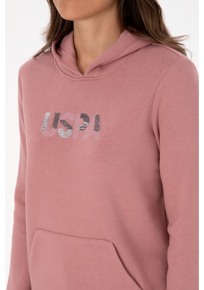 U.S. Polo Assn. Kadın Gül Kurusu Kapüşonlu Basic Sweatshirt 50307711-VR221