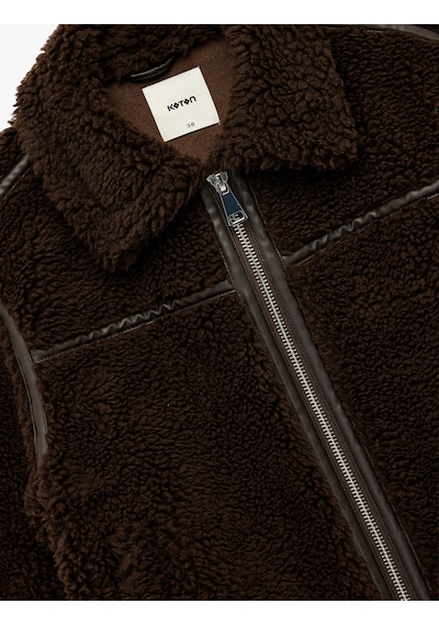 Koton Suni Süet Astarlı Uzun Kollu Cepli Fermuarlı Kısa Peluş Kaban Kahverengi 6wak20129ew Kahve
