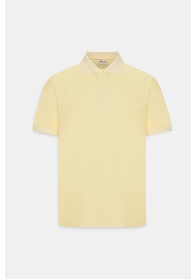Ac&Co / Altınyıldız Classics 4A4820200047Sbzs Düğmeli Polo Yaka Cepsiz Slim Fit Erkek Tişört Sarı - Beyaz