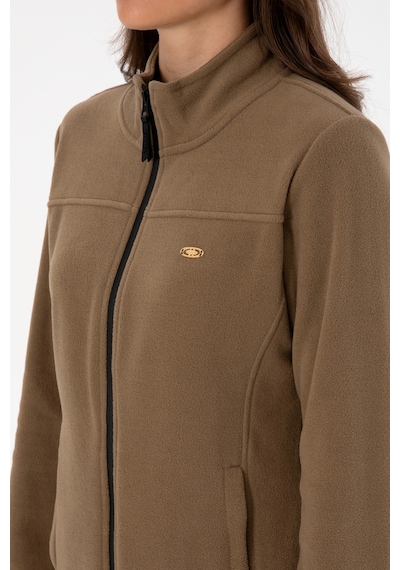 U.S. Polo Assn. Kadın Haki Fermuarlı Dik Yaka Polar Sweatshirt 50316729-VR027