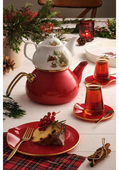Emsan Christmas Kırmızı Emaye Midi Çaydanlık Takımı