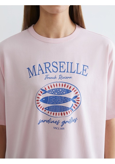 Lc Waikiki Lc Waıkıkı Pembe Oversize %100 Pamuklu Kadın Tişört