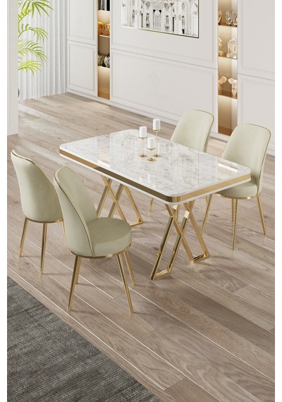 Canisa Vals Serisi 80x130 Lak Panel Beyaz Mermer Desen Masa Takımı Gold Ayaklı 4 Krem Sandalye Beyaz Mermer Desen Masa Sandalyeler Krem Canisa Vals Serisi 80x130 Lak Panel Beyaz Mermer Desen Masa Takımı Gold Ayaklı 4 Krem Sandalye Beyaz Mermer Desen Masa Sandalyeler Krem
