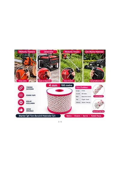 Algaride 4 Mm Motor Çekme İpi 100 Metre Motorlu Testere Jeneratör Motorlu Tırpan Çim Biçme Su Motoru Ve Benzinli Makineler İçin Starter Marş İpi
