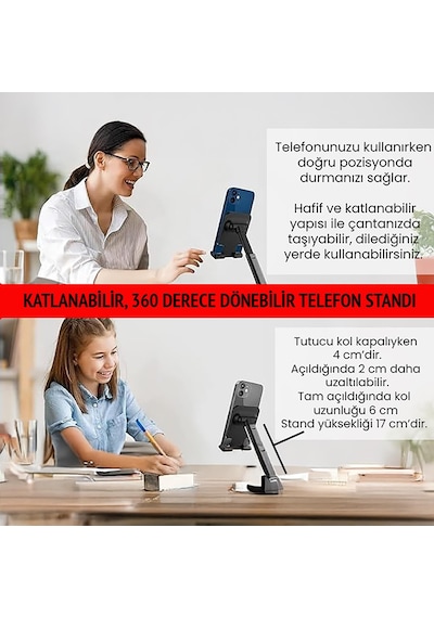 Upway Katlanabilir Masaüstü Telefon Standı Ve Esnek Kollu Mandallı Akrobat Telefon Tutucu